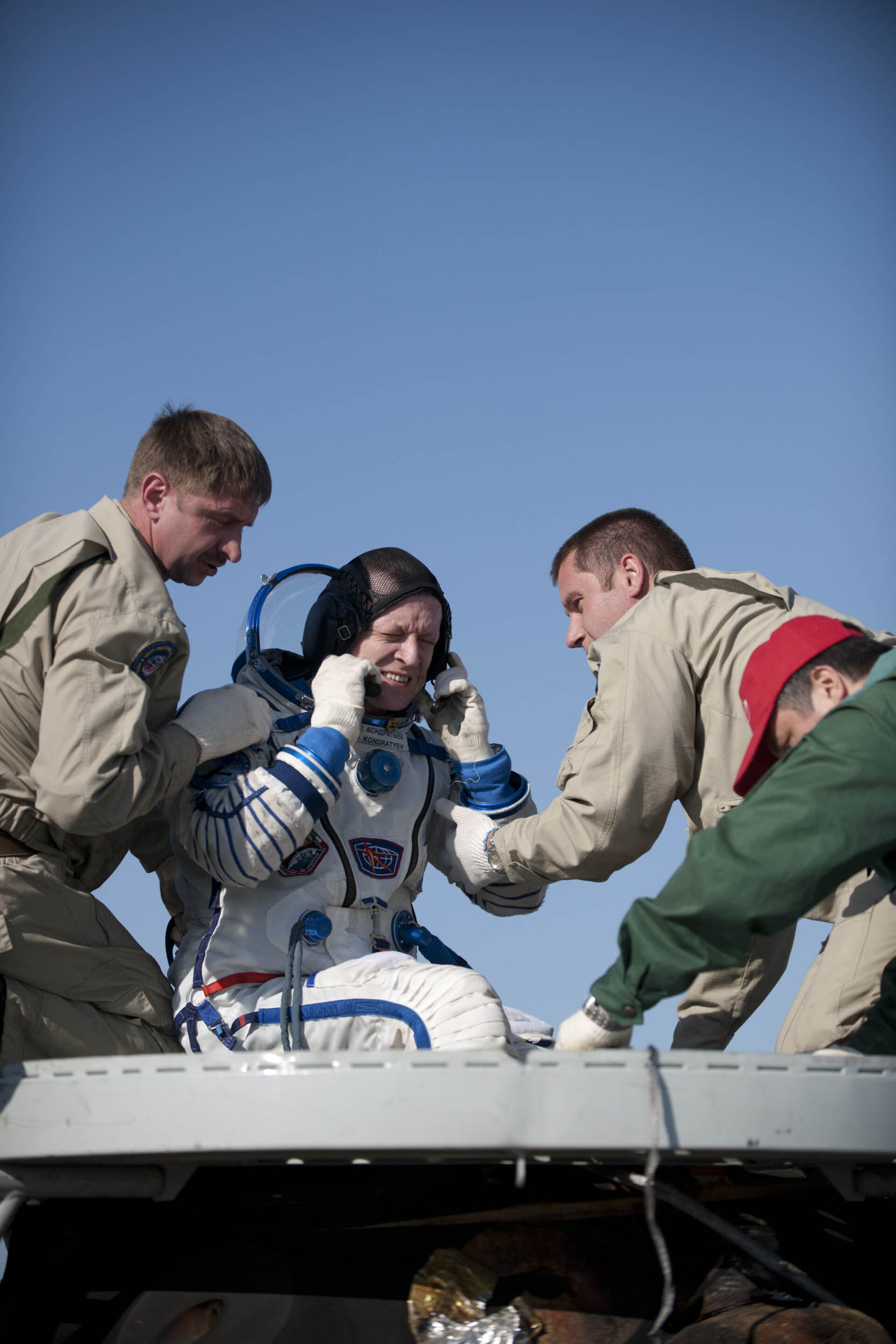 Soyuz Commander Dmitri Kondratyev after landing