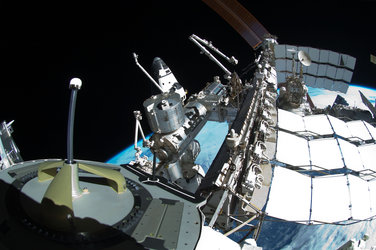 Spacewalker's view to ISS