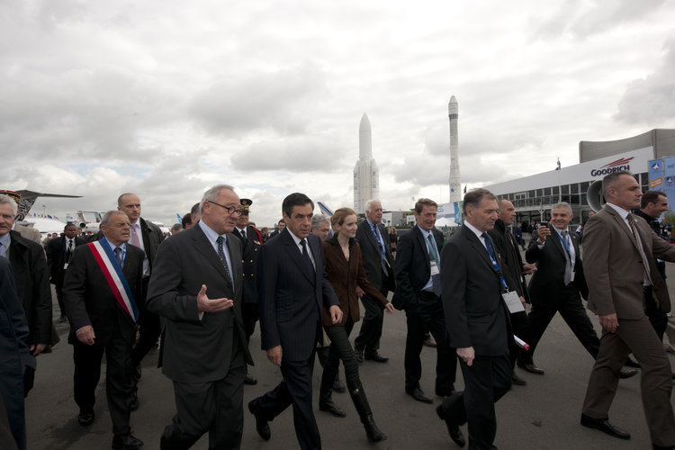 Jean-Jacques Dordain, François Fillon and Nathalie Kosciusko-Morizet at the Paris Air & Space Show