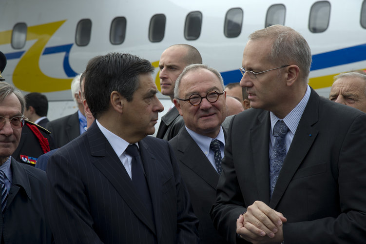 Jean-Yves le Gall, Jean-Jacques Dordain and François Fillon at the Paris Air & Space Show