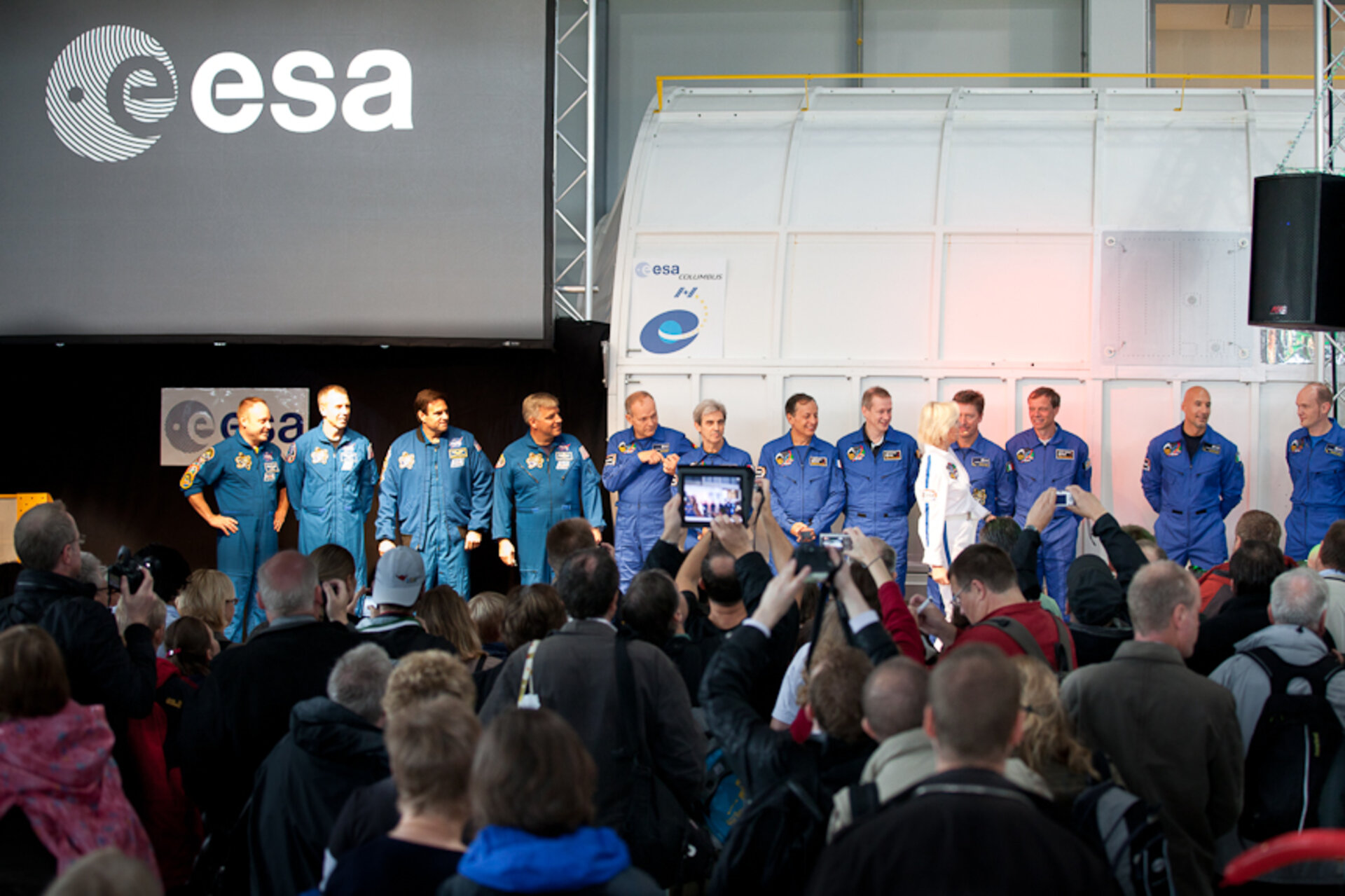 ESA and NASA astronauts on stage