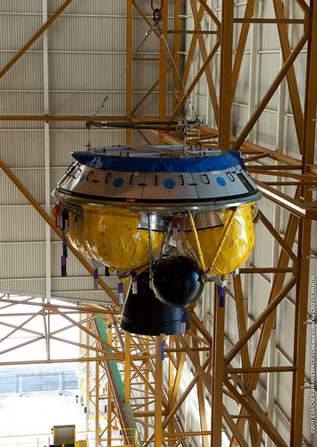 ATV-3 Booster section hoisted into position