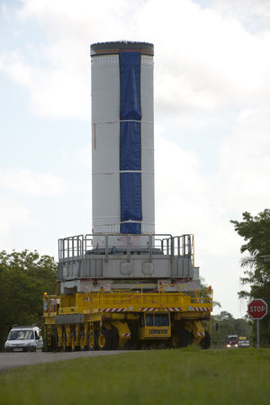 Transfer of Vega's P80 first stage to launch pad