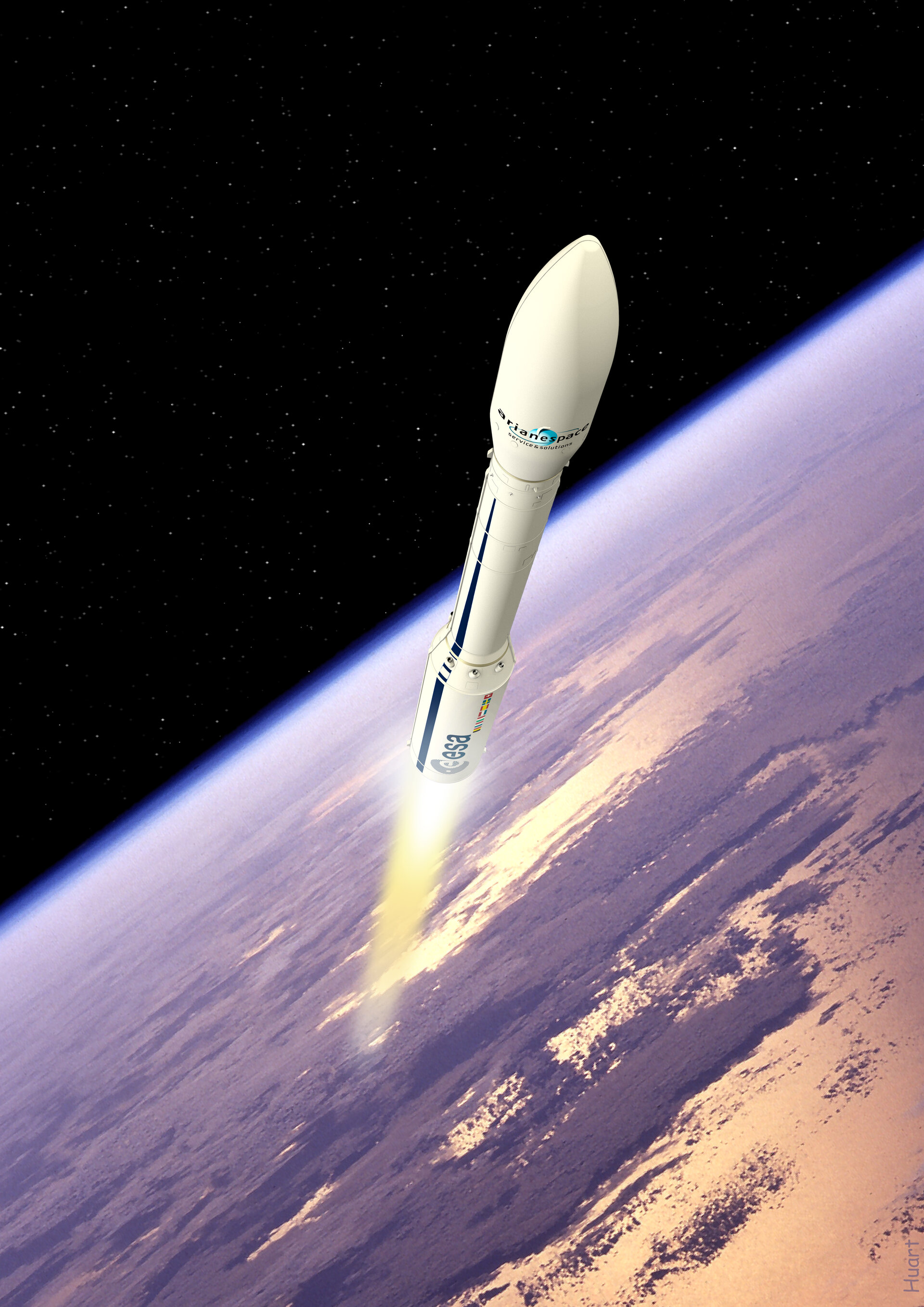 Start rakety Vega - zatím v představách malíře.