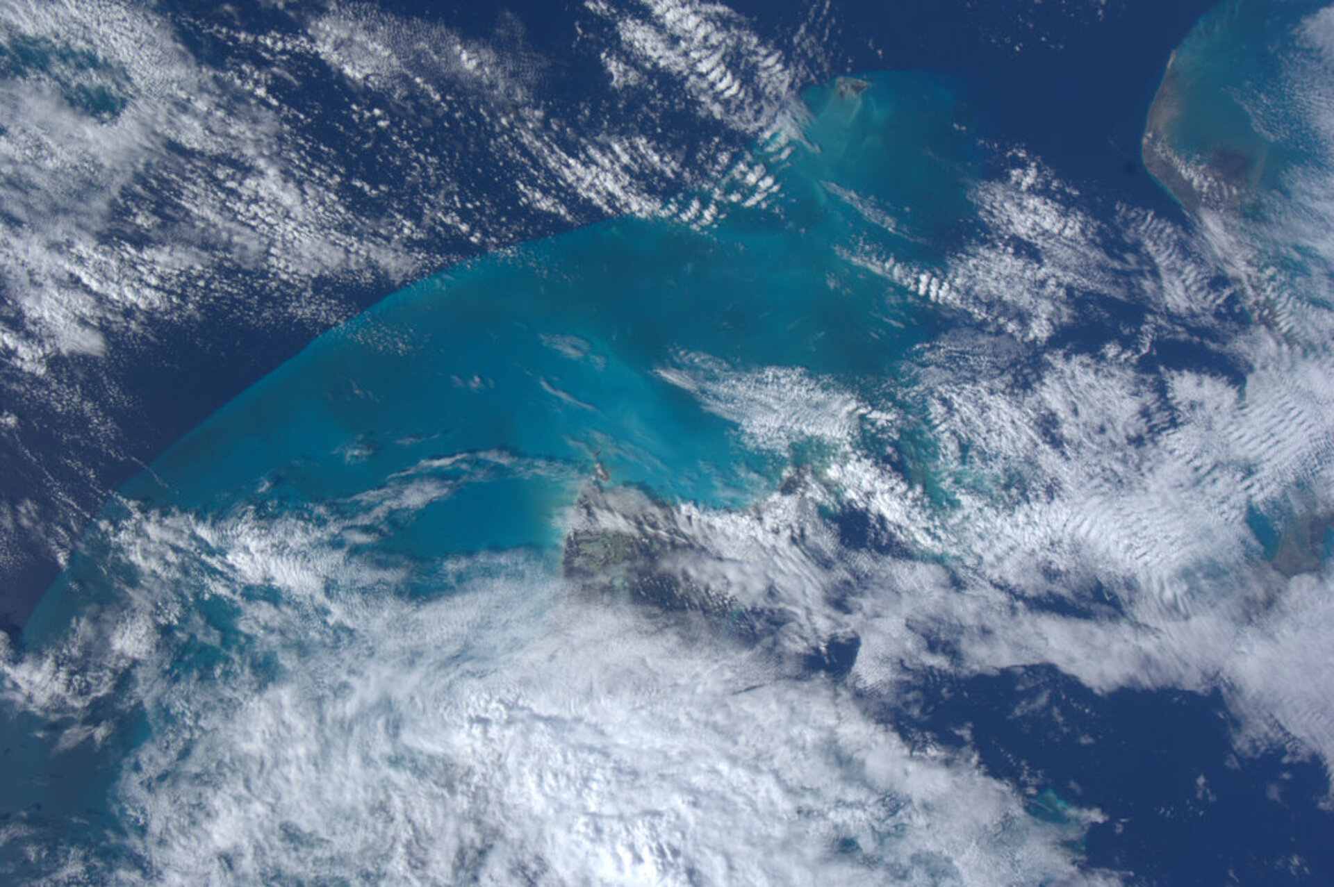Turquoise waters in the Bahamas, as seen from the ISS
