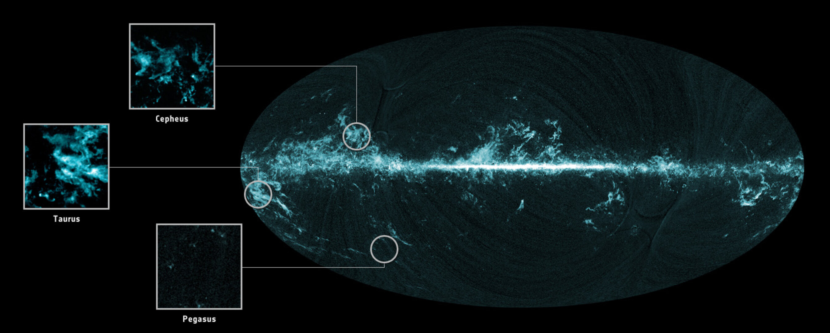 All-sky image of molecular gas and three molecular cloud complexes seen by Planck