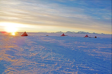 Camping on blue ice