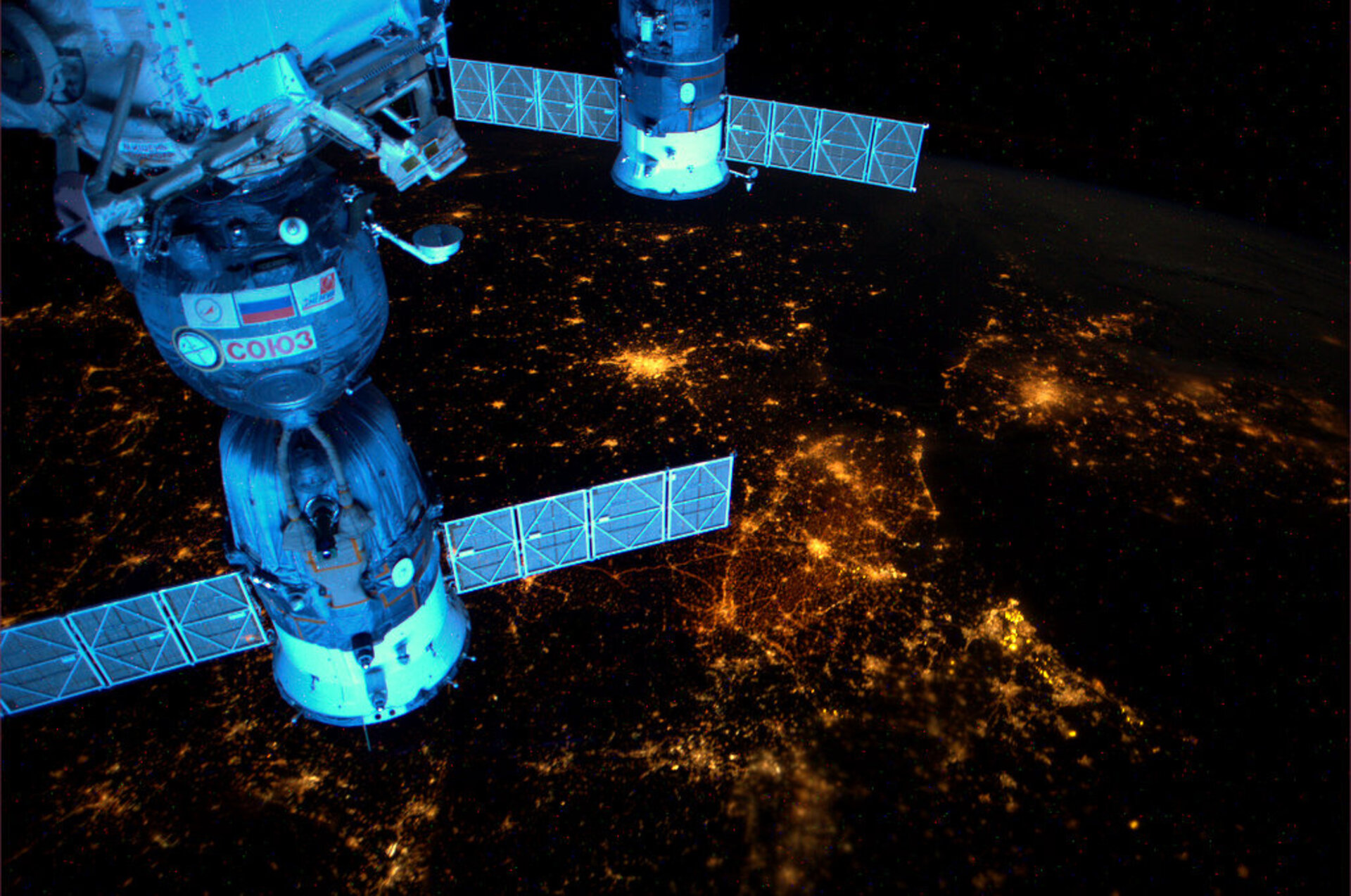 Soyuz spacecraft above Europe