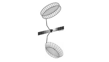 Spacecraft with large deflector antennas deployed