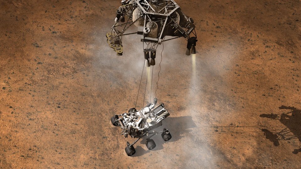 Curiosity wird vom "Skycrane" abgesetzt