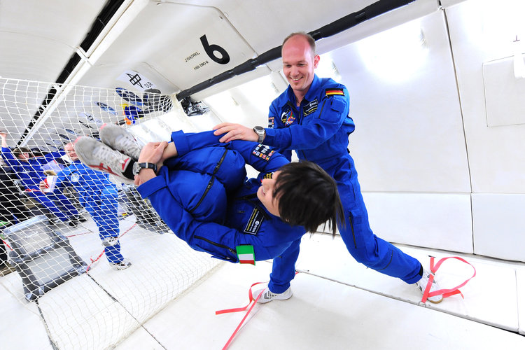 Samantha Cristoforetti and Alexander Gerst parabolic flight training