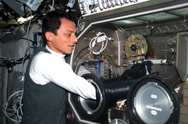 Pedro works on PROMISS inside the Microgravity Science Glovebox