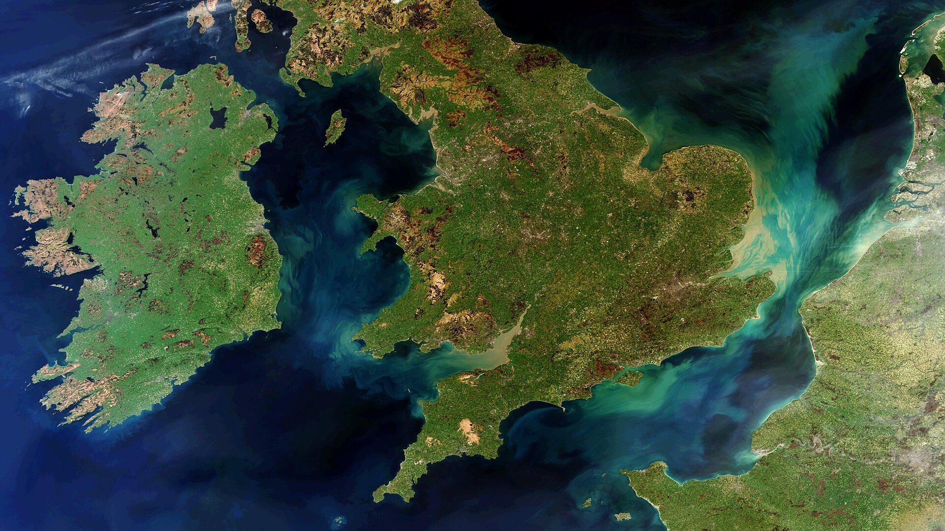 A rare cloud-free view of Ireland, Great Britain and northern France