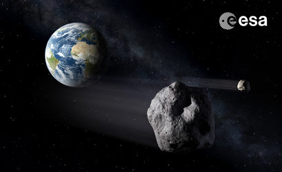 Artist's impression of asteroids passing Earth