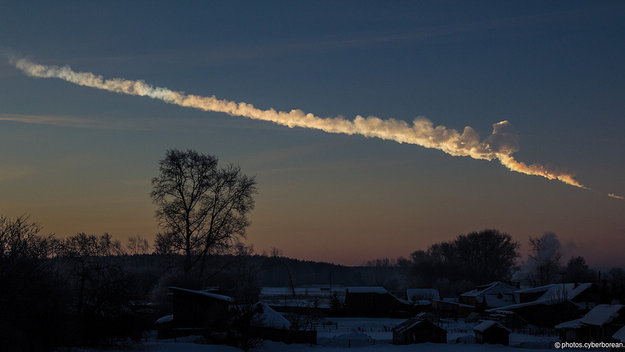Asteroid trace over Chelyabinsk, Russia, on 15 February 2013
