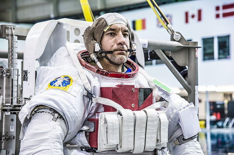ESA astronaut Luca Parmitano suiting up for EVA training