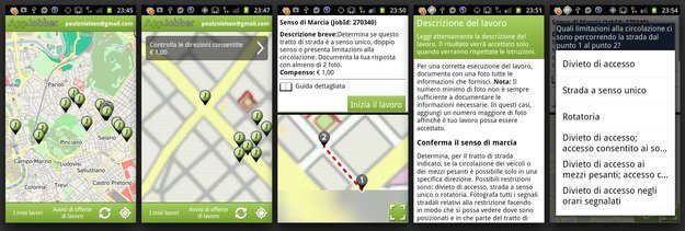 Jobs in Rome: Each displayed on phone with instructions and questionnaire