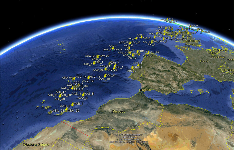 Detecting aircraft in vicinity of Europe 