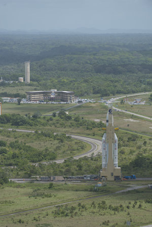 Ariane 5 VA 213 during transfer from BAF to the launch pad