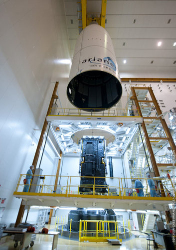 Alphasat encased by rocket fairing