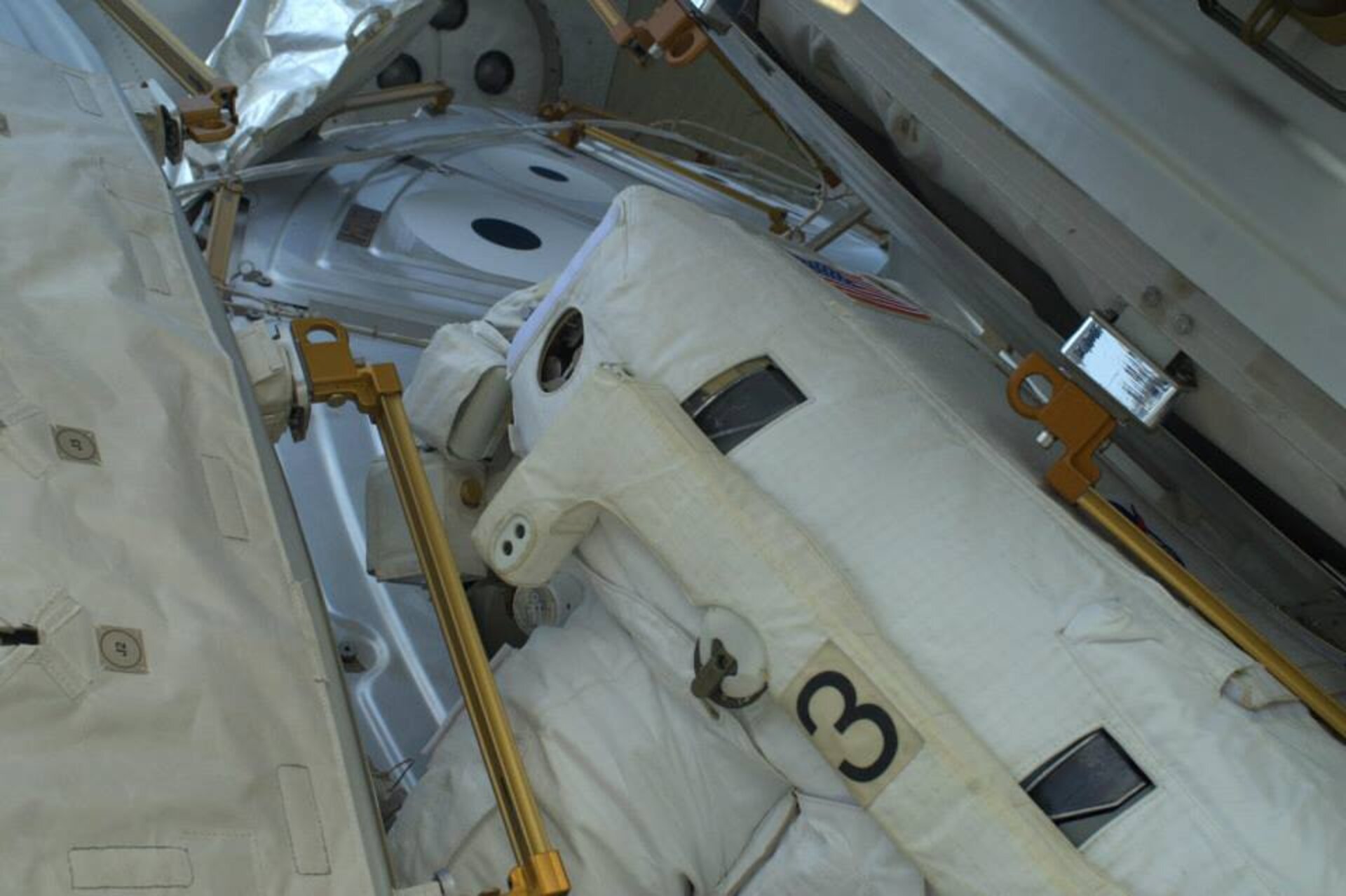 Luca "jammed"between three ISS modules.