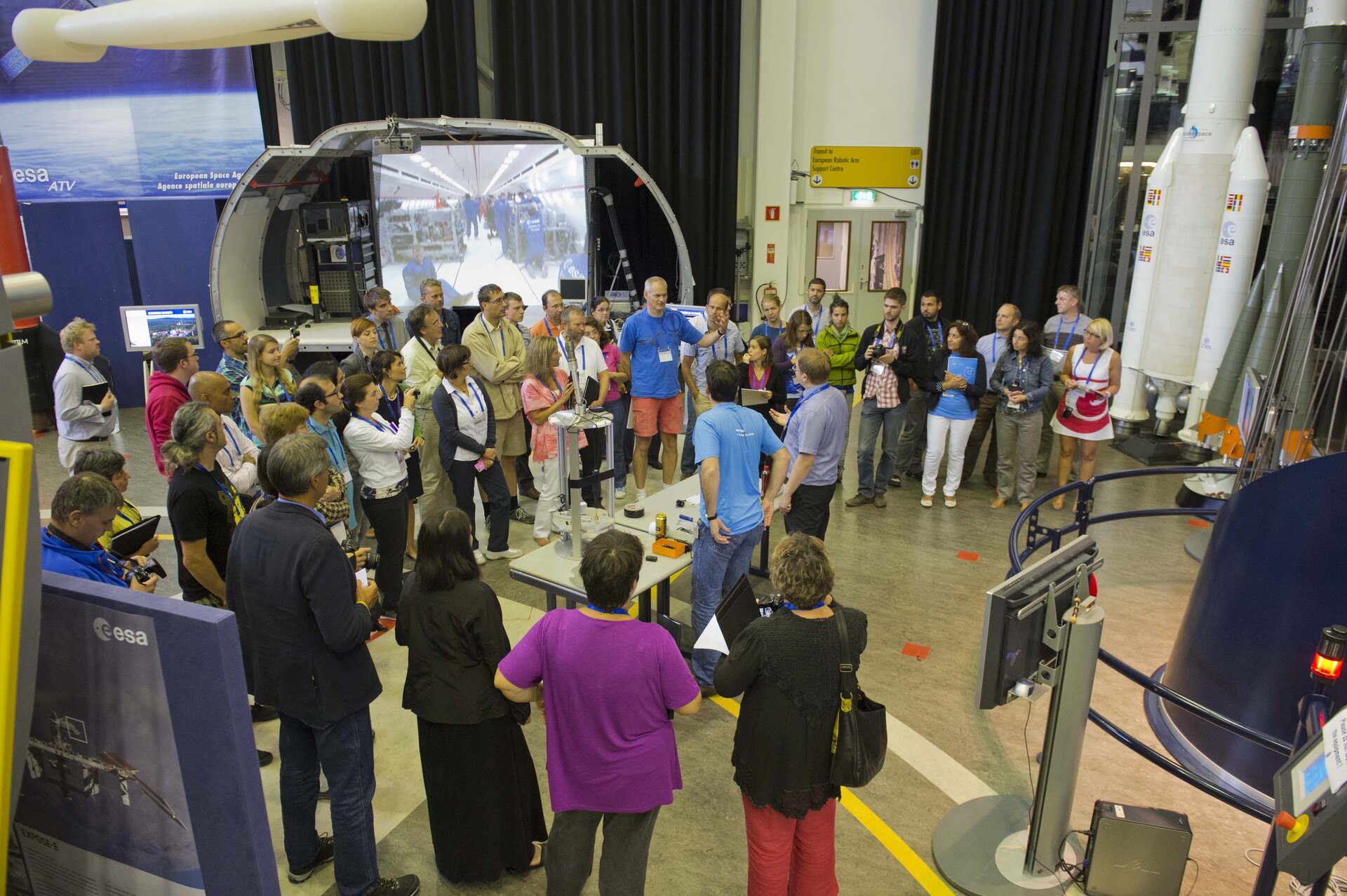 Teachers taking part in an experiment using ESTEC’s drop tower