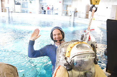 Alexander ready for training with Orlan spacesuit