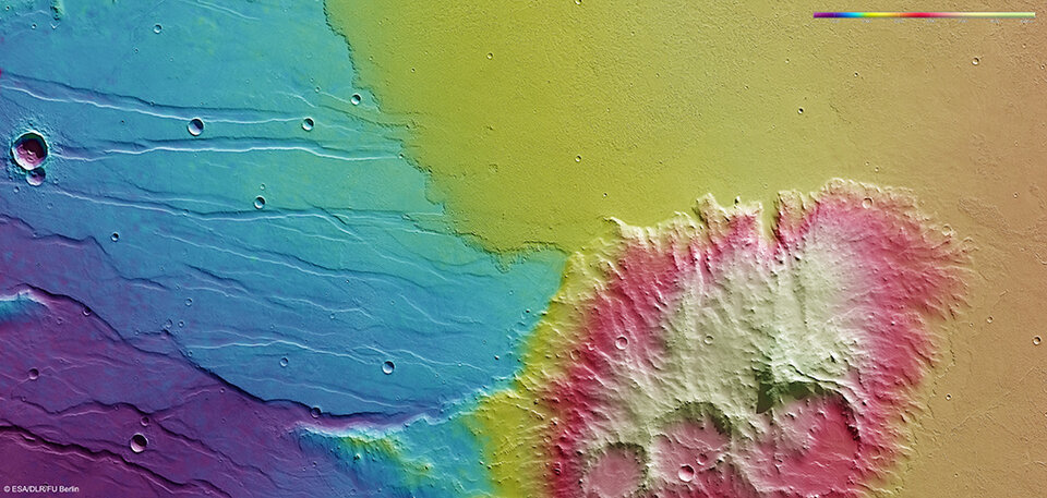 Topografía de Daedalia Planum y el cráter Mistretta
