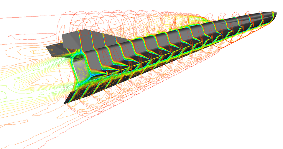 Mach contour lines developed within HEXAFLY