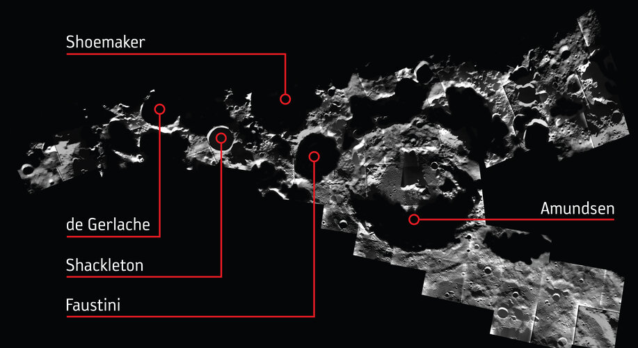 Annotated lunar south pole mosaic