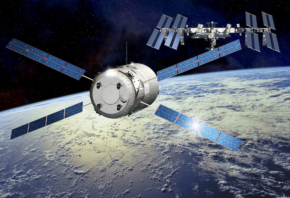 Die internationale Raumstation ISS und das ATV (Automated Transfer Vehicle) im Weltraum 