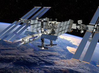 Artist's impression showing ATV-5 docking with ISS 