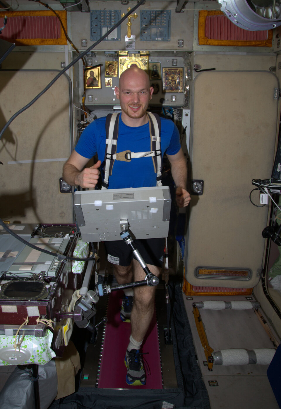 Astronaut Alexander Gerst exercises in space