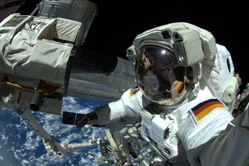 ESA astronaut Alexander Gerst during spacewalk around the International Space Station