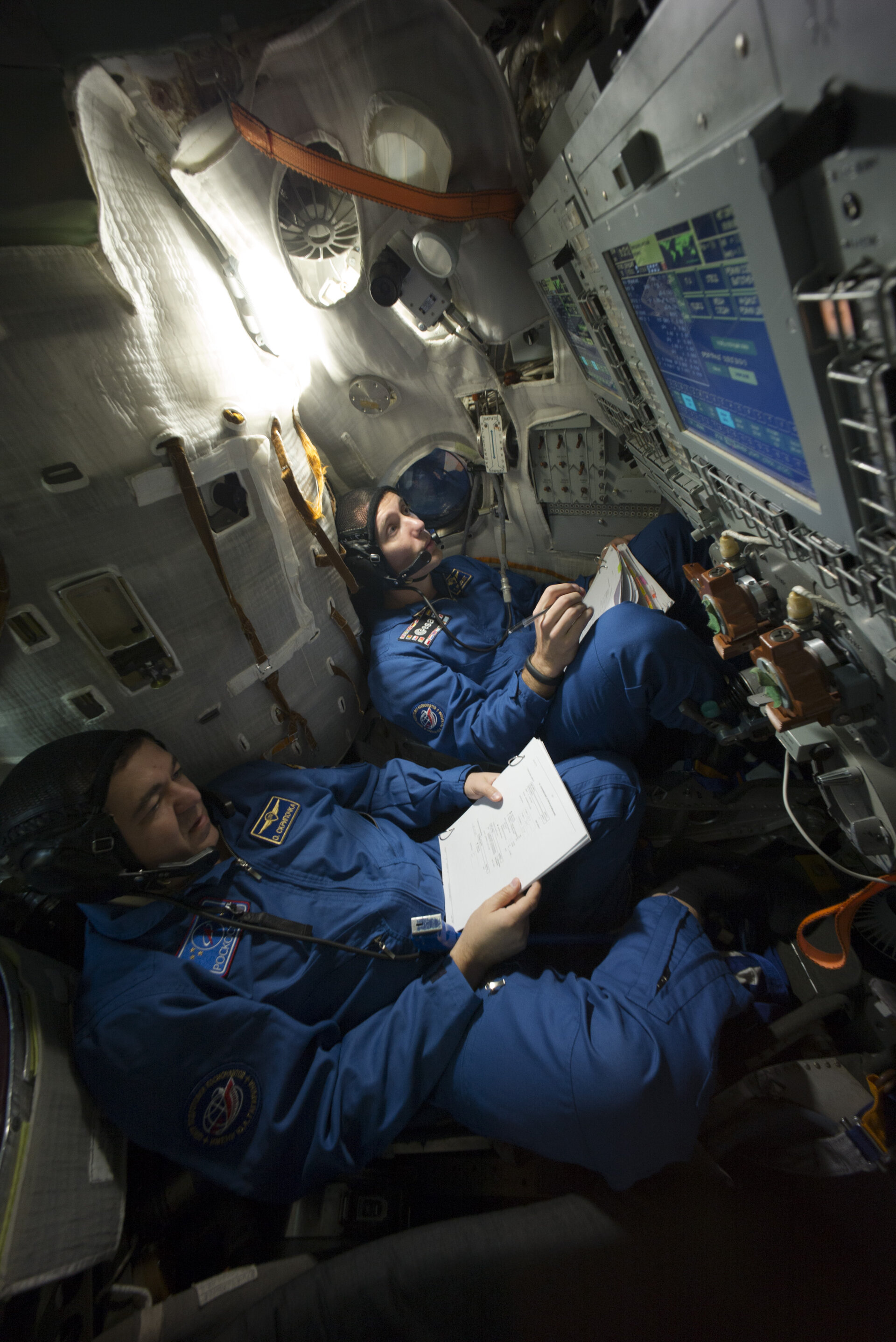 Thomas during training in the Soyuz TMA simulator