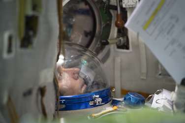 Thomas during training in the Soyuz TMA simulator