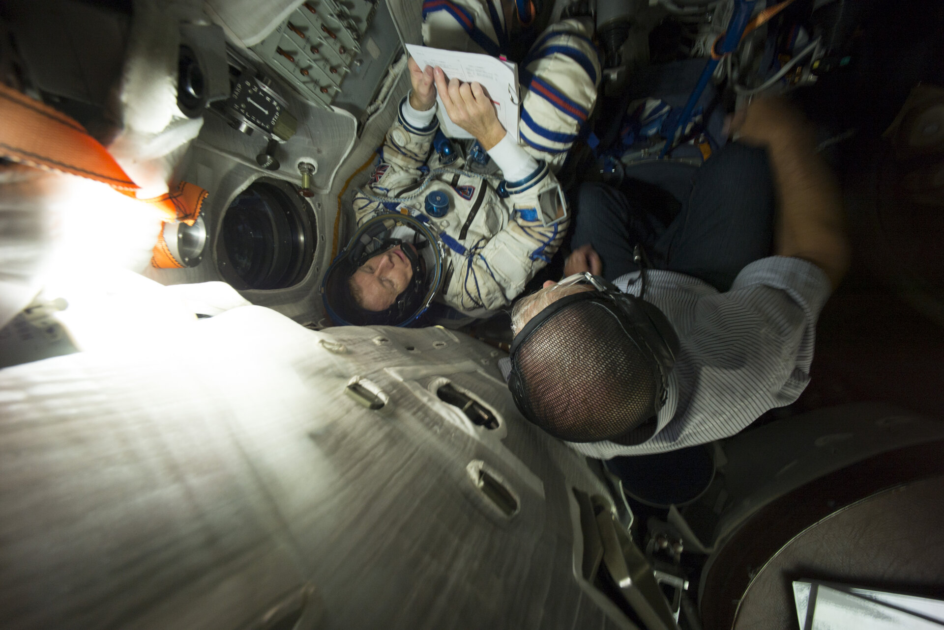 Timothy during training in the Soyuz TMA simulator