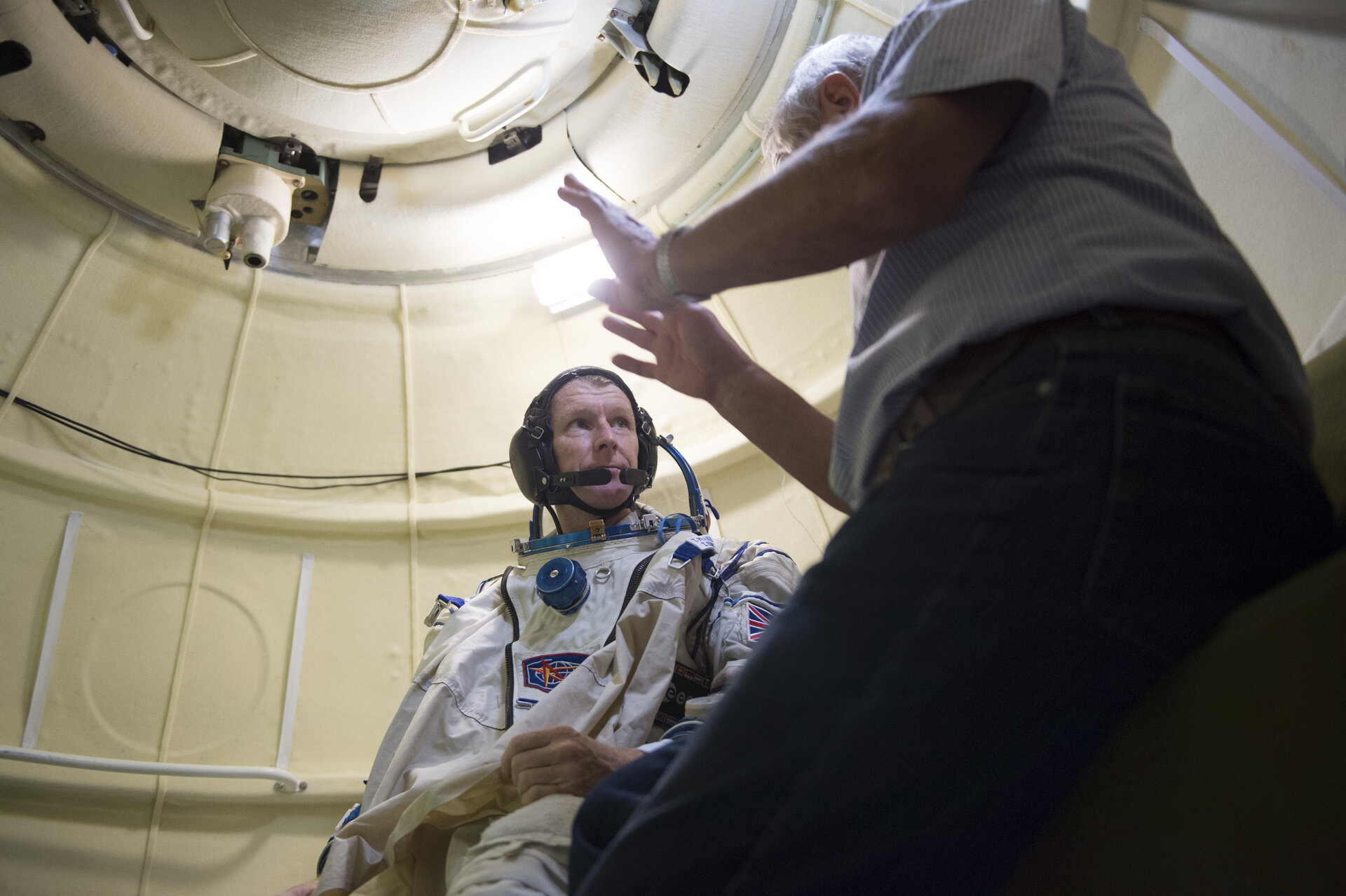 Timothy during training in the Soyuz TMA simulator