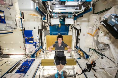 Samantha Cristoforetti exercises to fight bone loss in space