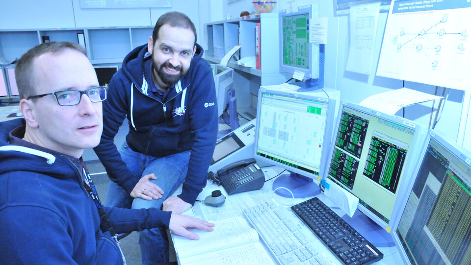  Bruno Sousa, Flugbetriebsleiter der Cluster-Mission und Detlef Sieg, Flugdynamiker der Cluster-Mission im ESOC in Darmstadt 