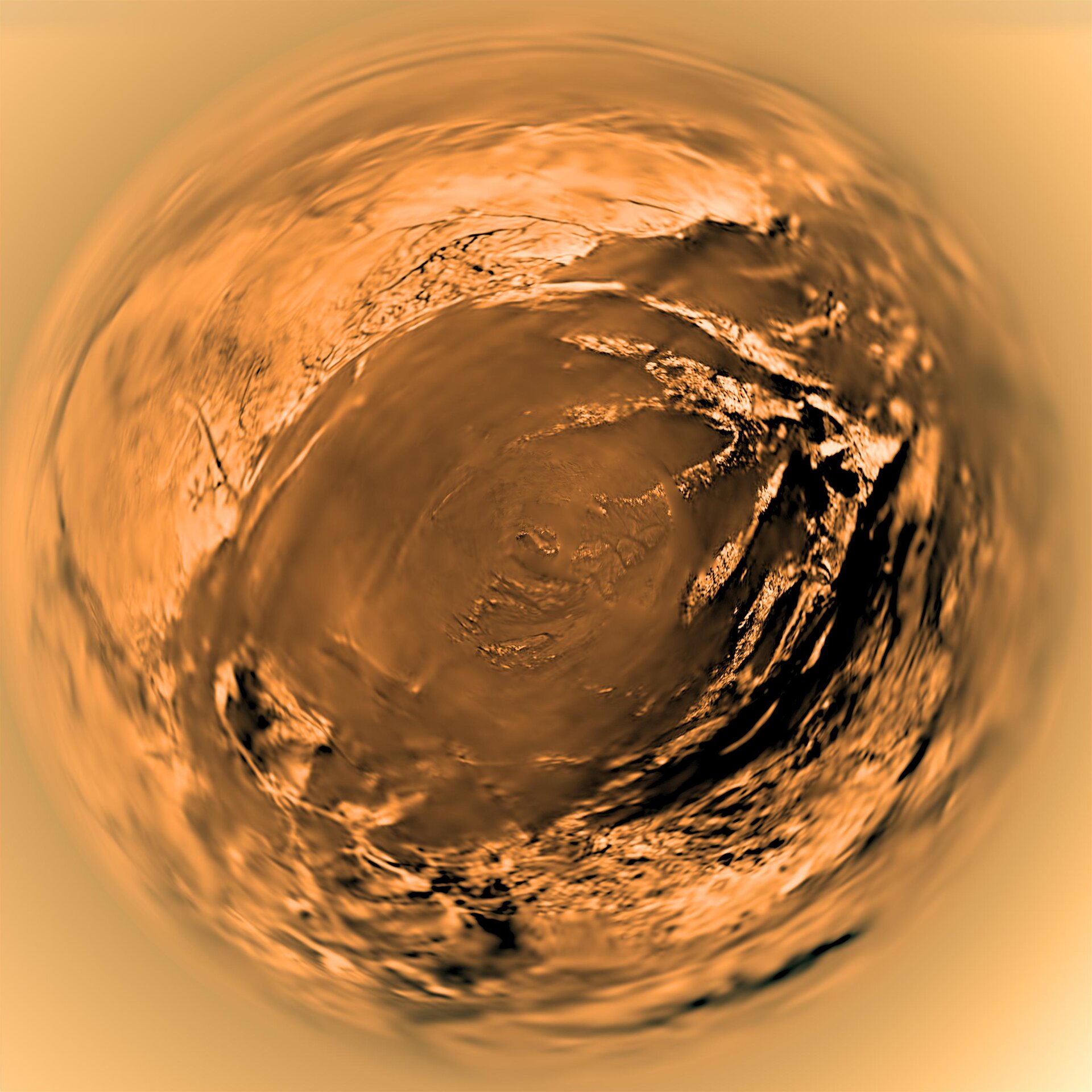 Vue fisheye de Titan par Huygens le 14 janvier 2005