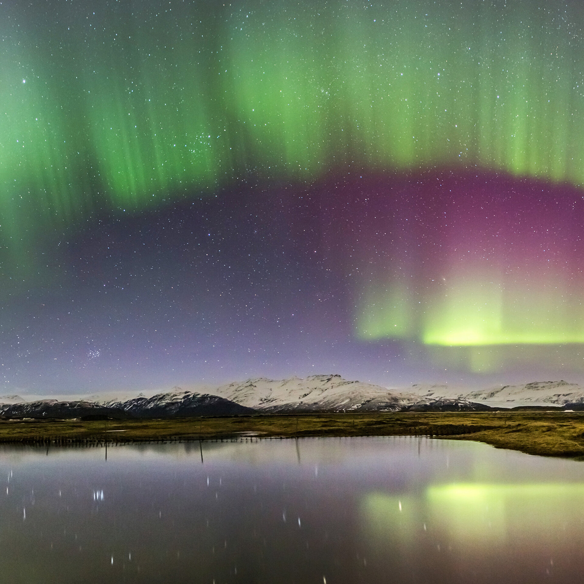 Aurora over Icelandic lake