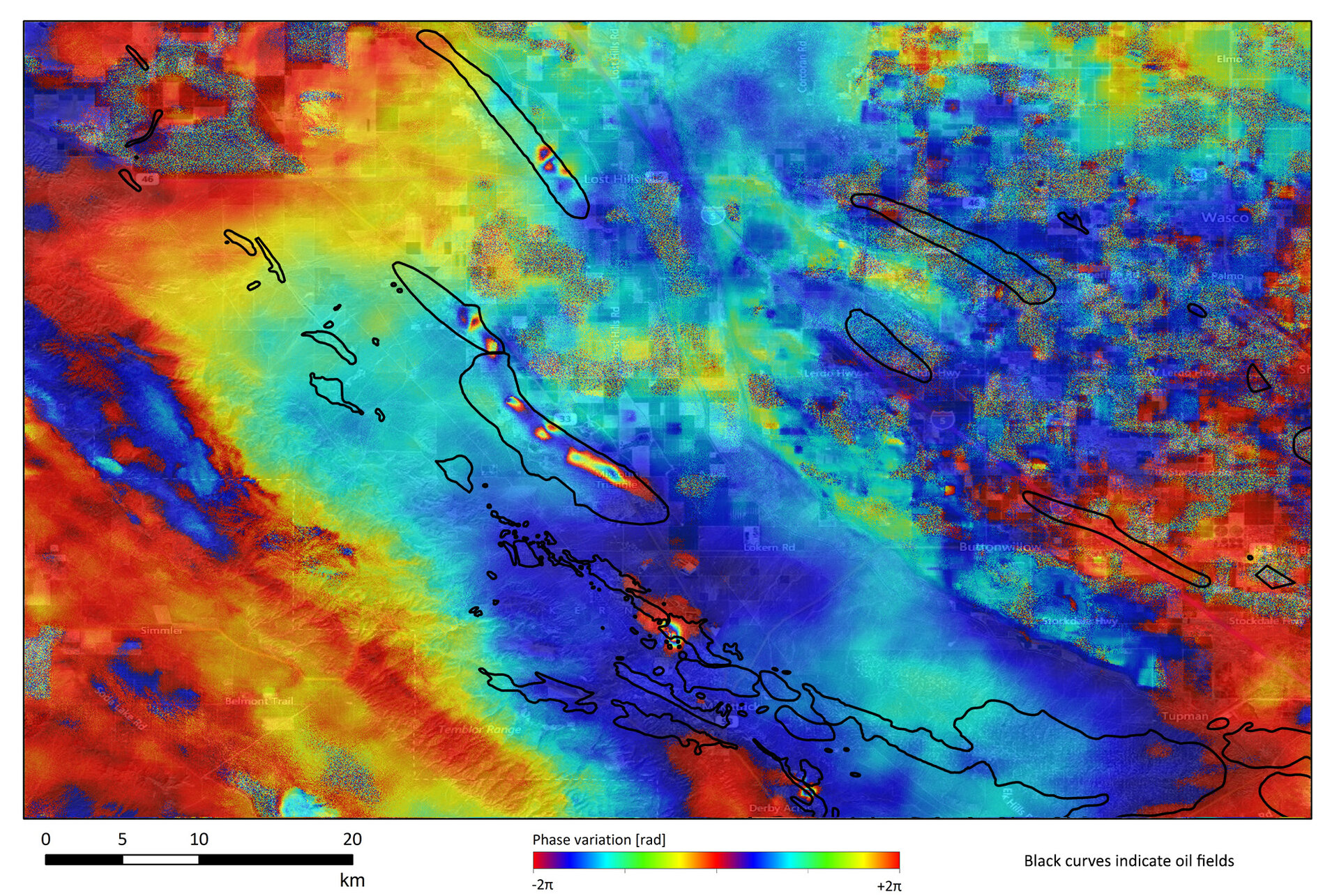 Sentinel-1A interferogram, San Joaquin Valley