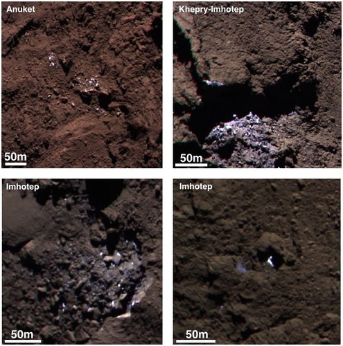 Colour composites of icy bright patches on comet