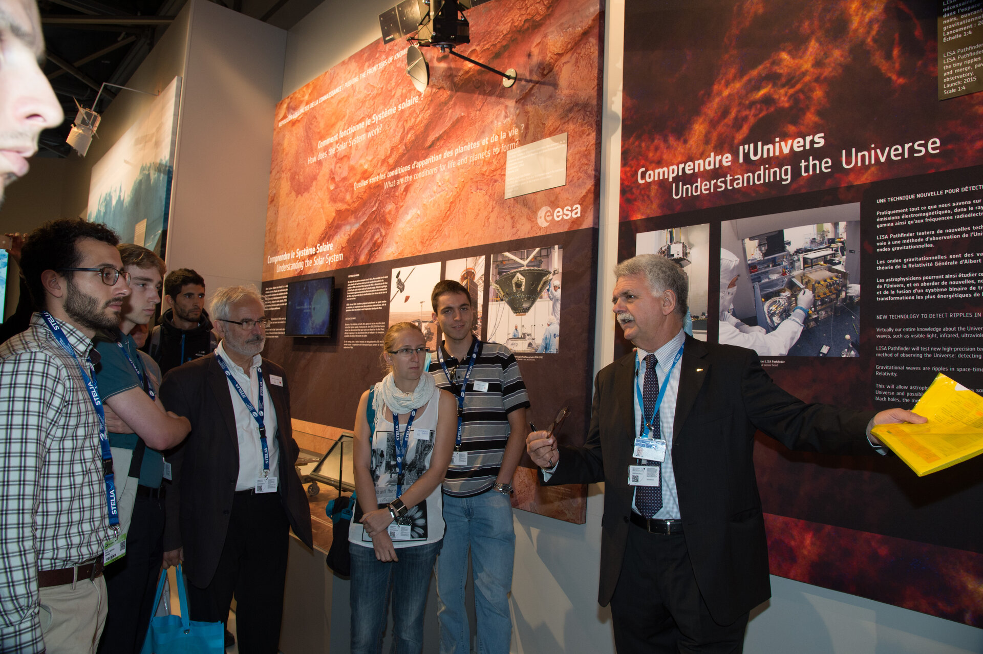 Franco Bonacina presents the ESA pavilion to Superaero and Ensica students