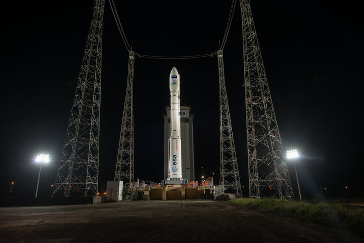 Fully assembled Vega VV05, carrying Sentinel-2A, ready for launch