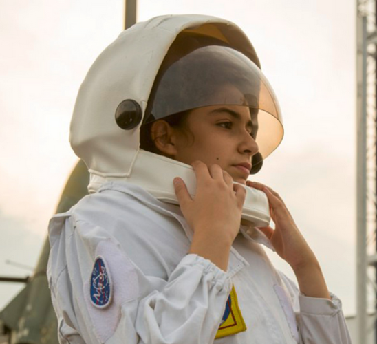 Lauren Sim ready for a simulated space walk at a space camp in Huntsville, USA