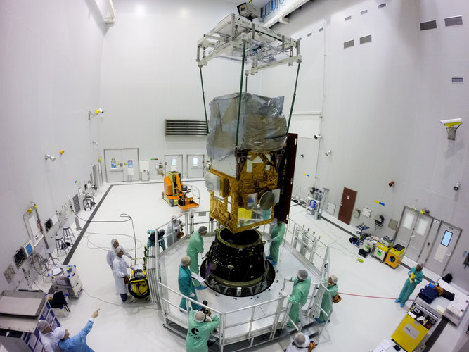 Sentinel-2A during its installation on its payload launcher adapter