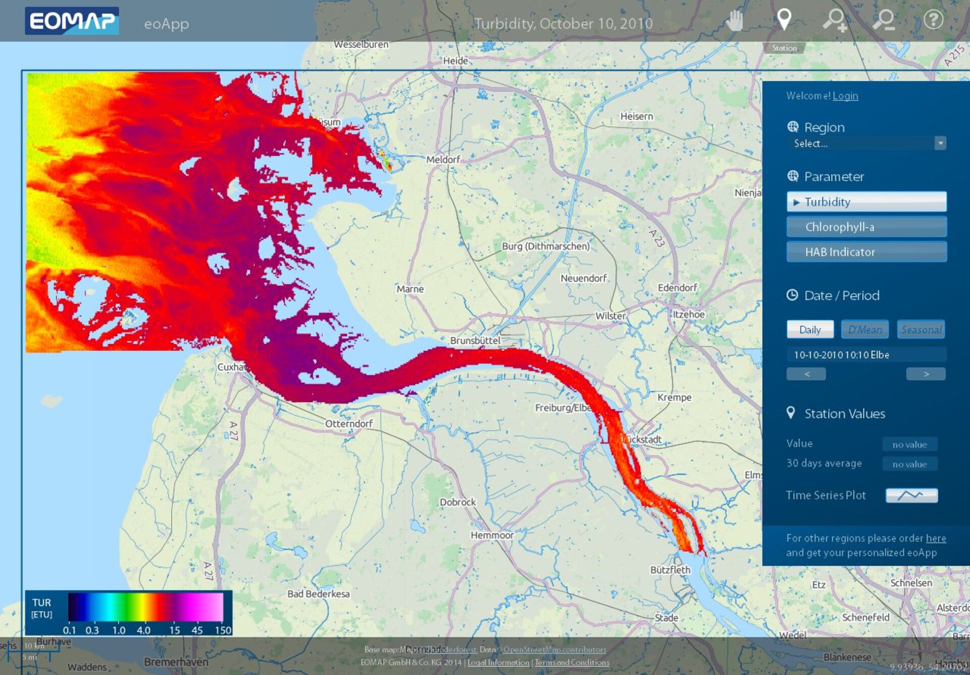 Turbidity at the mouth of the Elbe