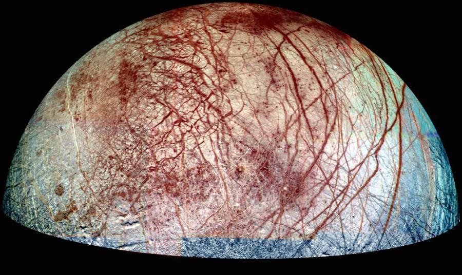 ESA - Blood-red scars and veins on Europa